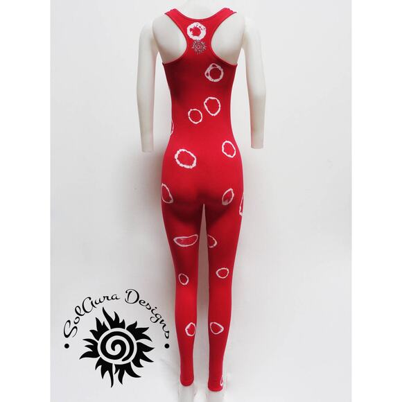 BUBBLES - One Size Fits S/M/L Tie Dyed Red, White Catsuit, Black Light Reactive - Picture 6 of 10